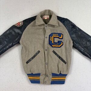 Vintage Letterman Jacket Wool Leather USA Collegiate Band Blue Yellow Bomber 36